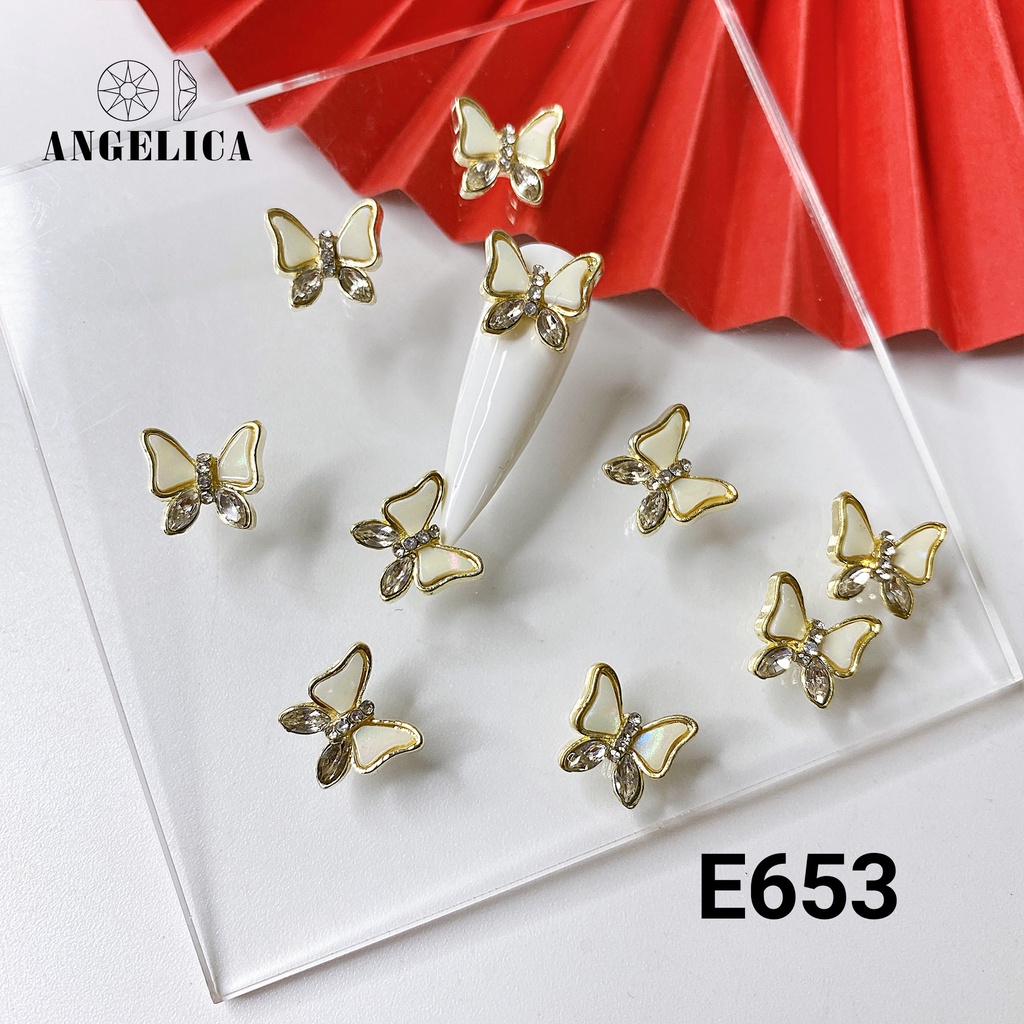Charm Đá Nail 2 Chiếc Nơ Bướm  Kim Loại Ánh Vàng, Ánh Bạc Trang Trí Móng ANGELICA E