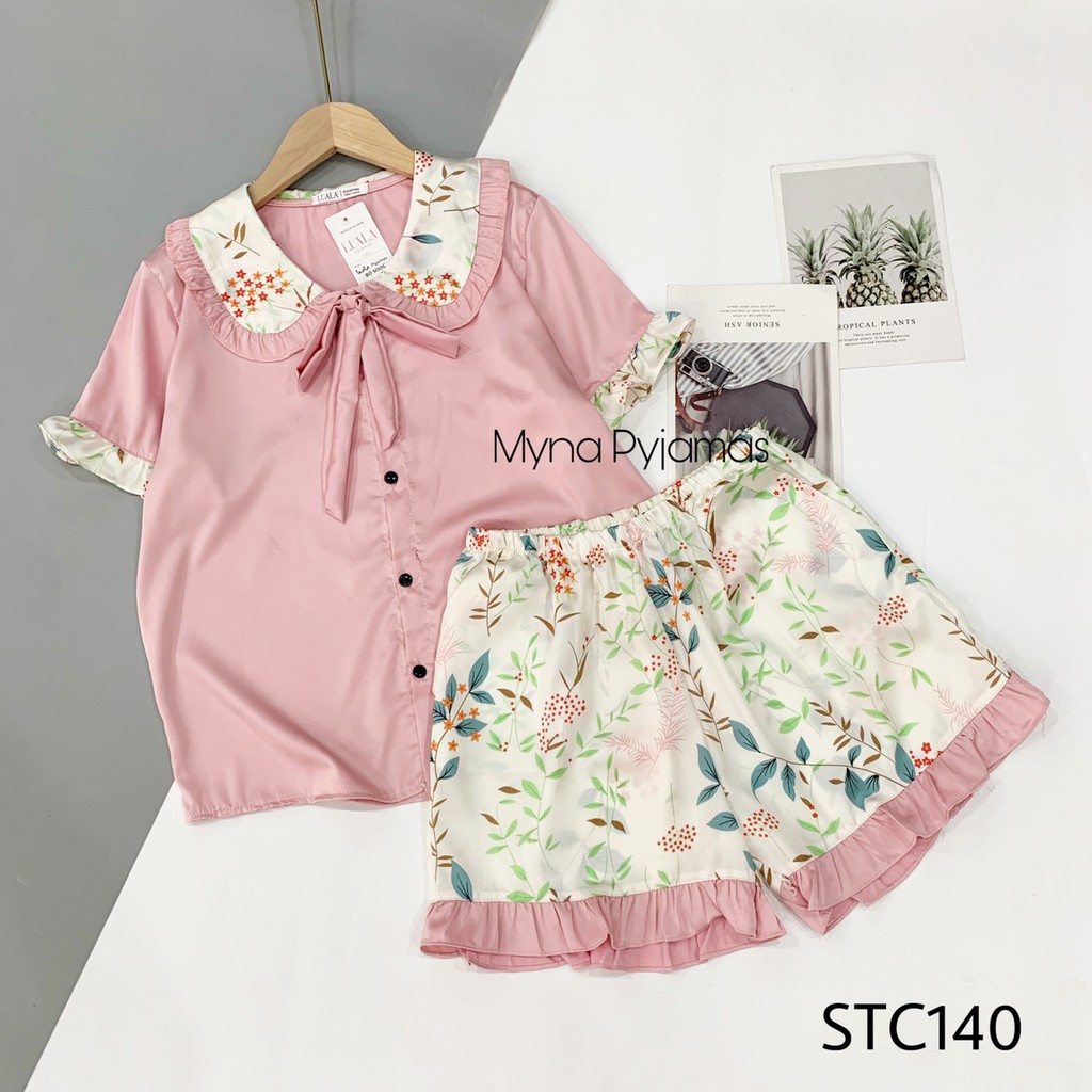 Bộ Ngủ ,Cộc Đùi Cổ Bèo Lụa Latin Phối Quần Santin , Mền Min Mát Không Nhăn Xù | BigBuy360 - bigbuy360.vn