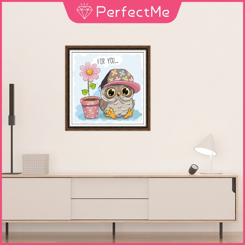 Bộ tranh thêu chữ thập đính đá 5D tự làm hình chim cú 3D 30x30cm