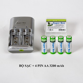 Bộ sạc và 4 viên Pin AA 1.2V 3200mAh Super Ben