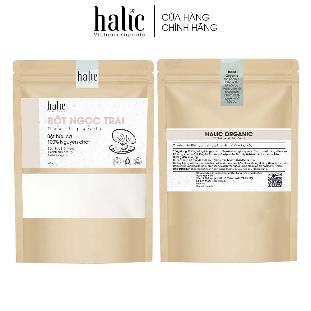 Bột Ngọc Trai đắp mặt nạ Halic Organic 125G dưỡng trắng da, giảm nhăn ngừa lão hóa, đánh bay mụn hiệu quả