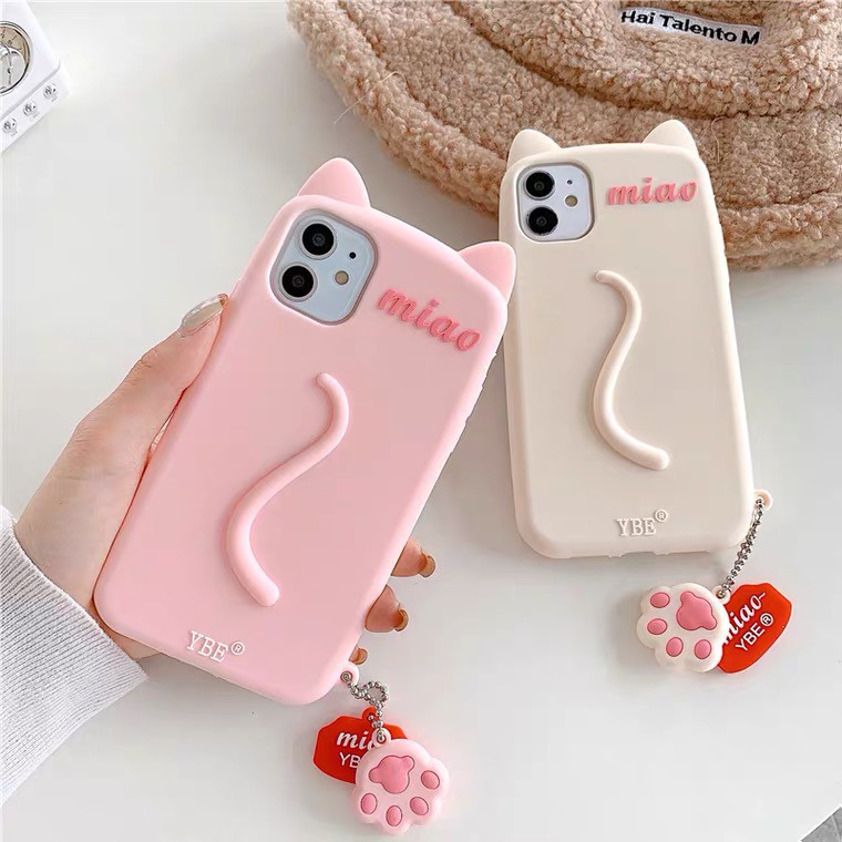 Ốp Điện Thoại Mềm Gắn Móc Khóa Hình Dấu Chân Mèo Dễ Thương Cho iPhone 7 8 7 plus 8 pl