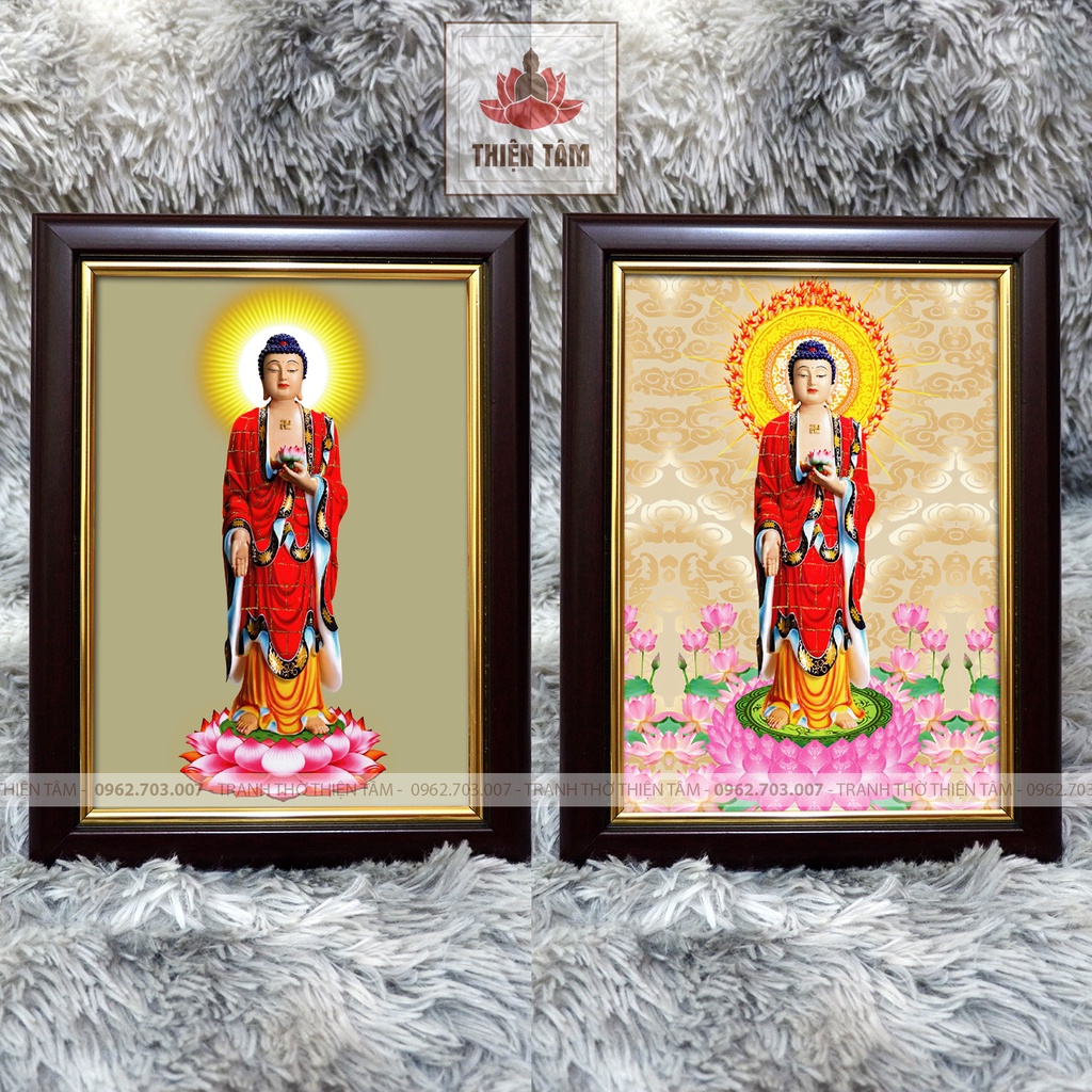 Tranh Phật Giáo để bàn 19,5x25,5cm chất liệu vải phủ bóng + khung composite xịn xò