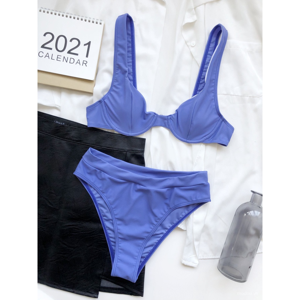 Bikini 2 mảnh màu trơn có mút nâng ngực dành cho nữ