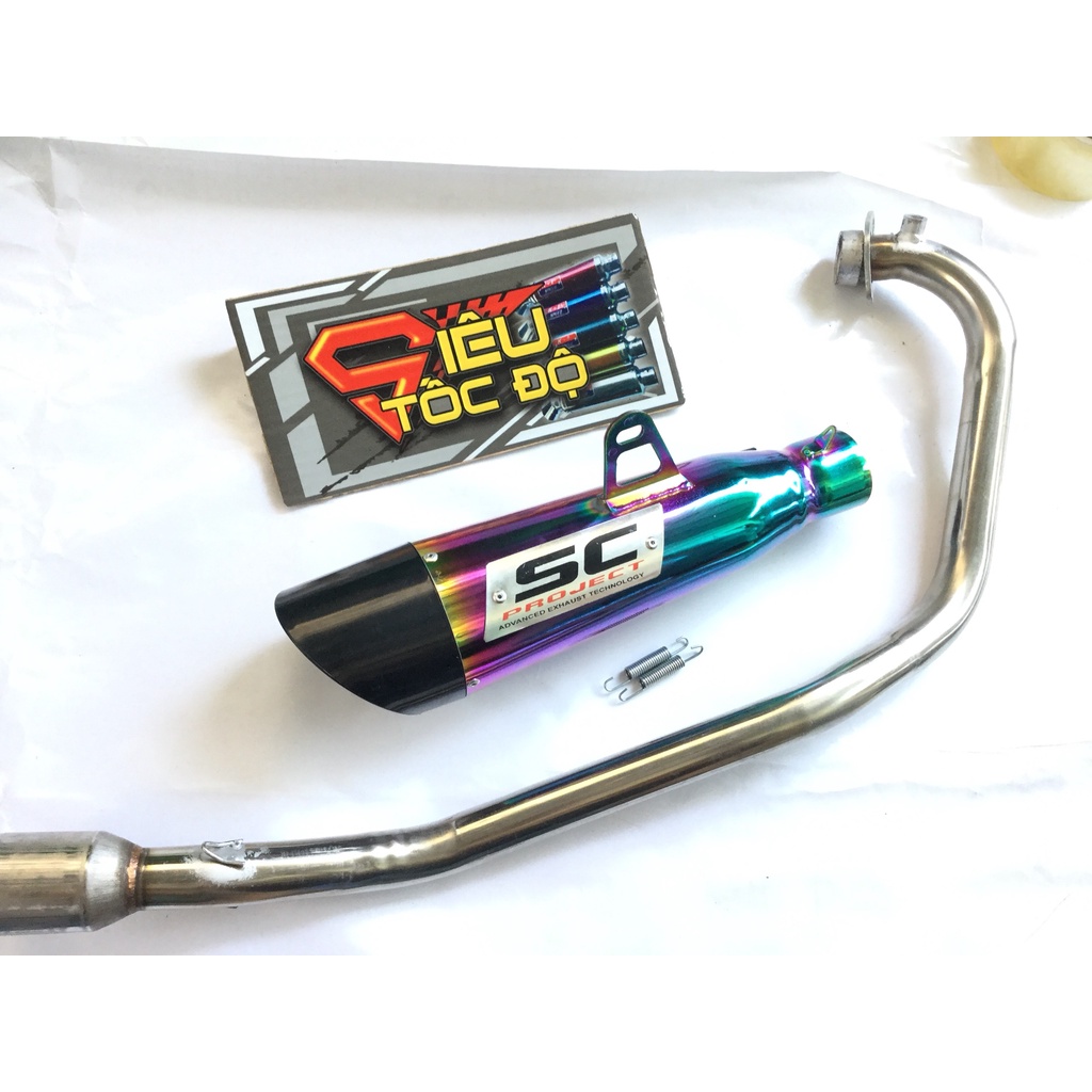Bộ pô sc xéo 7 MÀU FULL CỔ INOX THẲNG WAVE, SI, CUP, DREAM, EXCITER, WINER, SONIC, RAIDER FI, SATRIA, GSX