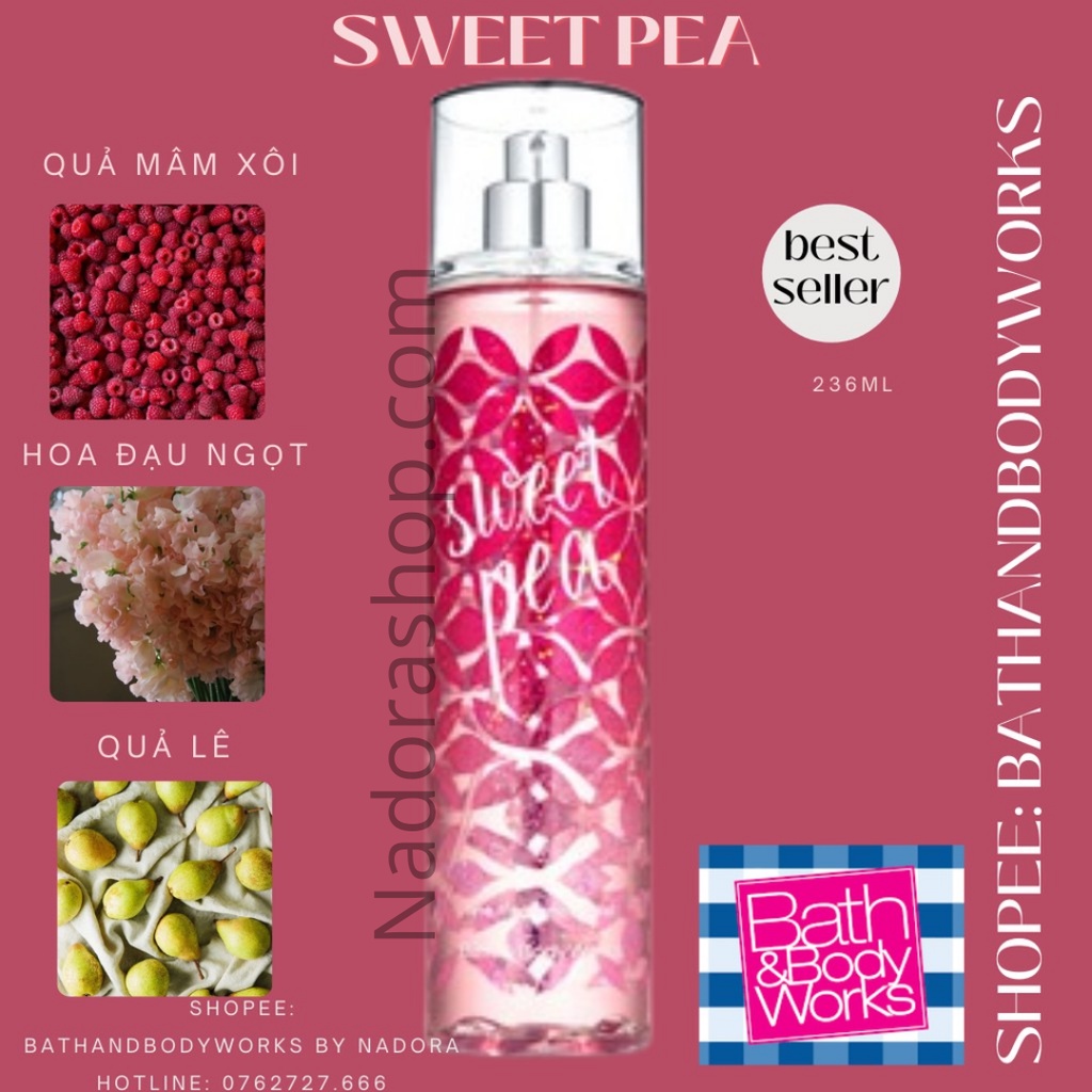 Xịt Thơm SWEET PEA Bath And Body Works - Body Mist 236ml