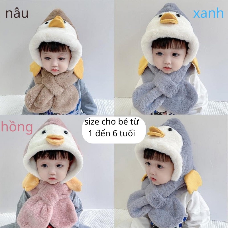 Mũ lông cho bé mũ khăn kết hợp chất len lông cừu mềm mại ấm áp hình con gà đáng yêu JIMADO