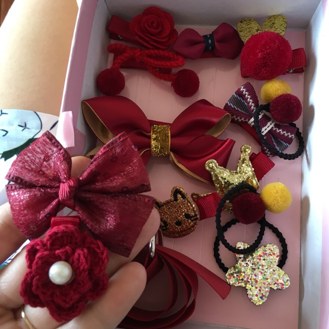 Set kẹp thỏ hồng 18 món