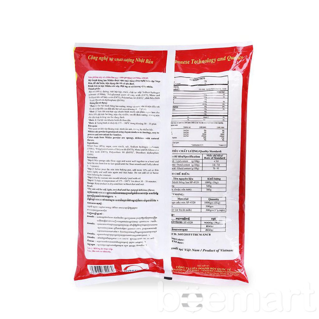 Bột Trộn Sẵn Bánh Bông Lan Mikko 1kg - Bột Trộn Bánh Bông Lan Nhà Bee