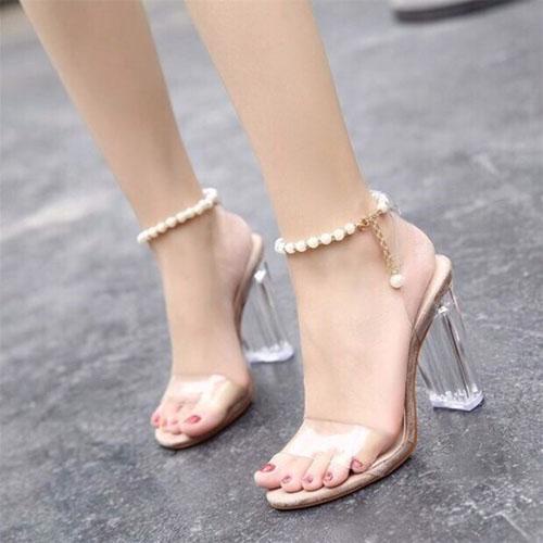 Giày Cao Gót Trong 9p quai  Meca vòng cổ chuỗi