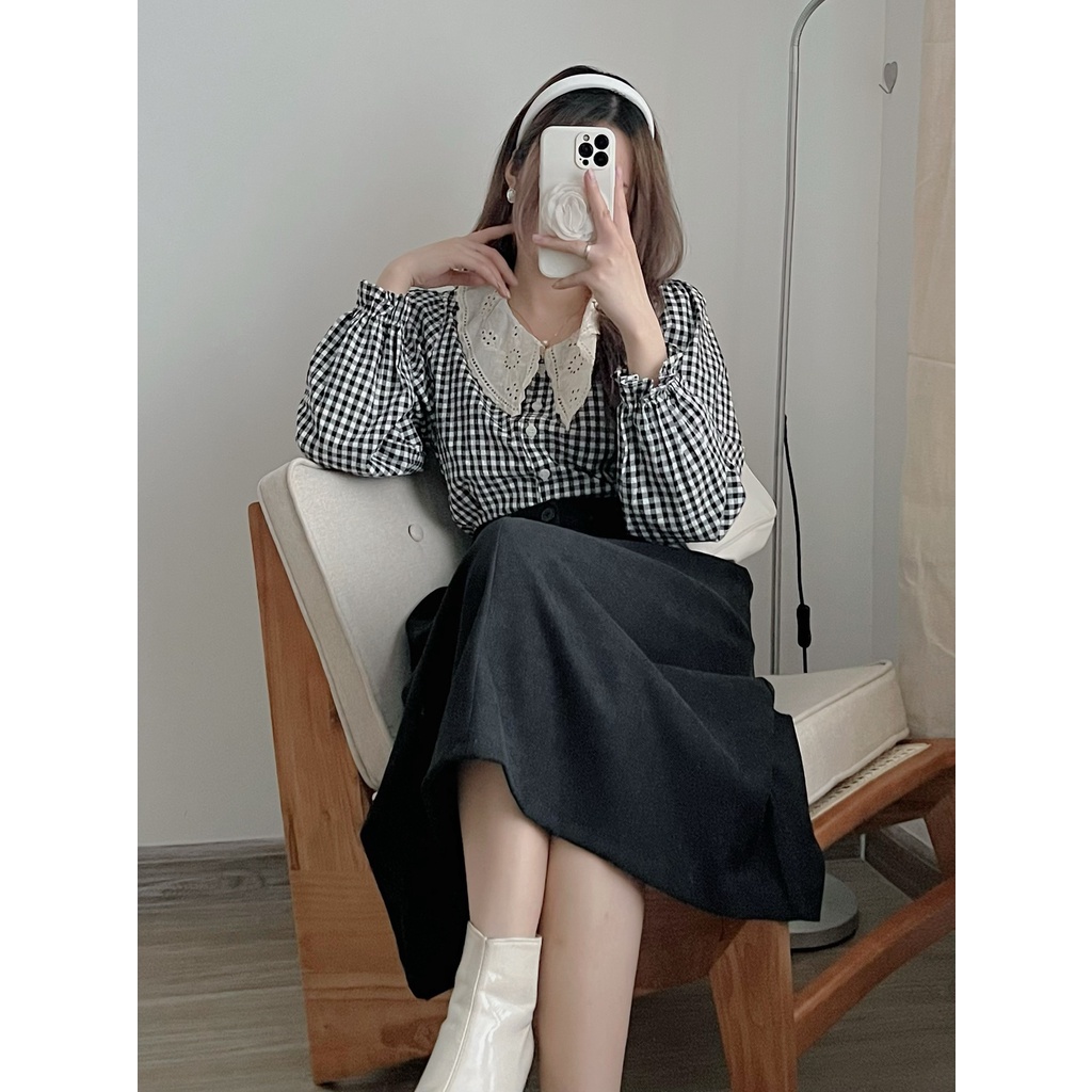 Chân Váy Nhung Dáng Dài Ulzzang Hàn Quốc Có Chun Sau, Chân Váy Dáng Chữ A