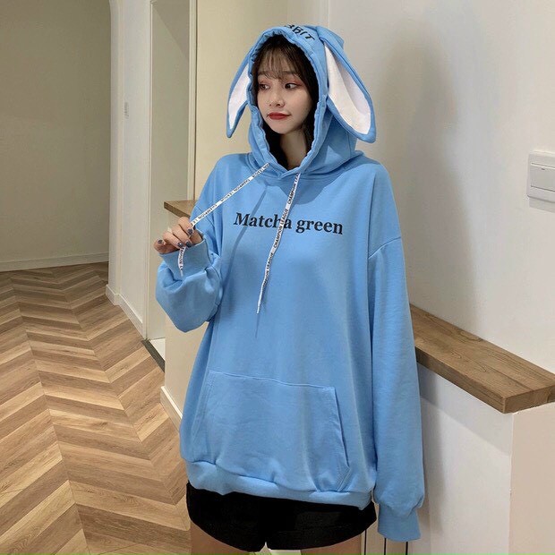Áo hoodie nam nữ form rộng đơn giản thời trang phối nón tai thỏ lớn bản cute | BigBuy360 - bigbuy360.vn