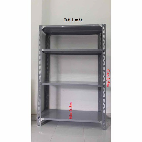 Kệ sắt v lỗ đa năng 4 tầng dài 1m, cao 1,5m, rộng 0,3m