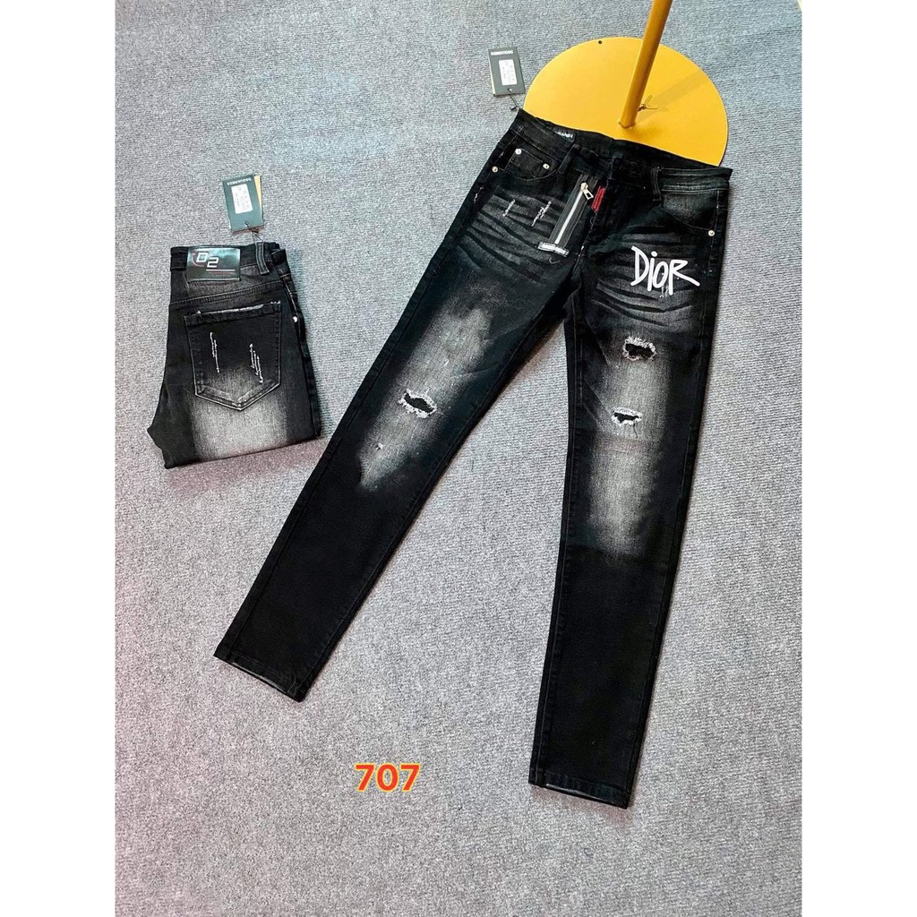 Quần jean nam chất bò đen rách cao cấp khóa lệch vải đẹp co giãn mẫu mới nhất AHFASHION