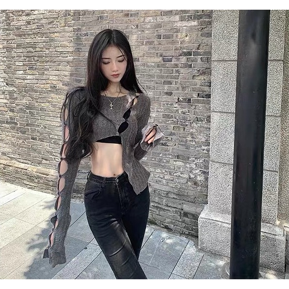 Áo Sweater Dệt Kim Dáng Ngắn Thời Trang Mùa Thu Quyến Rũ Cho Nữ