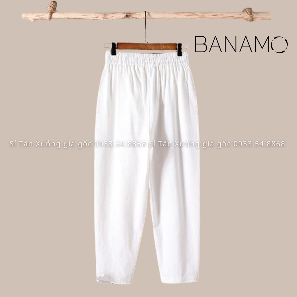 Quần đũi nữ cạp chun Banamo quần baggy đũi lưng thun chất đũi nhẹ mát   đen trắng kem xanh than rêu nâu vàng 823