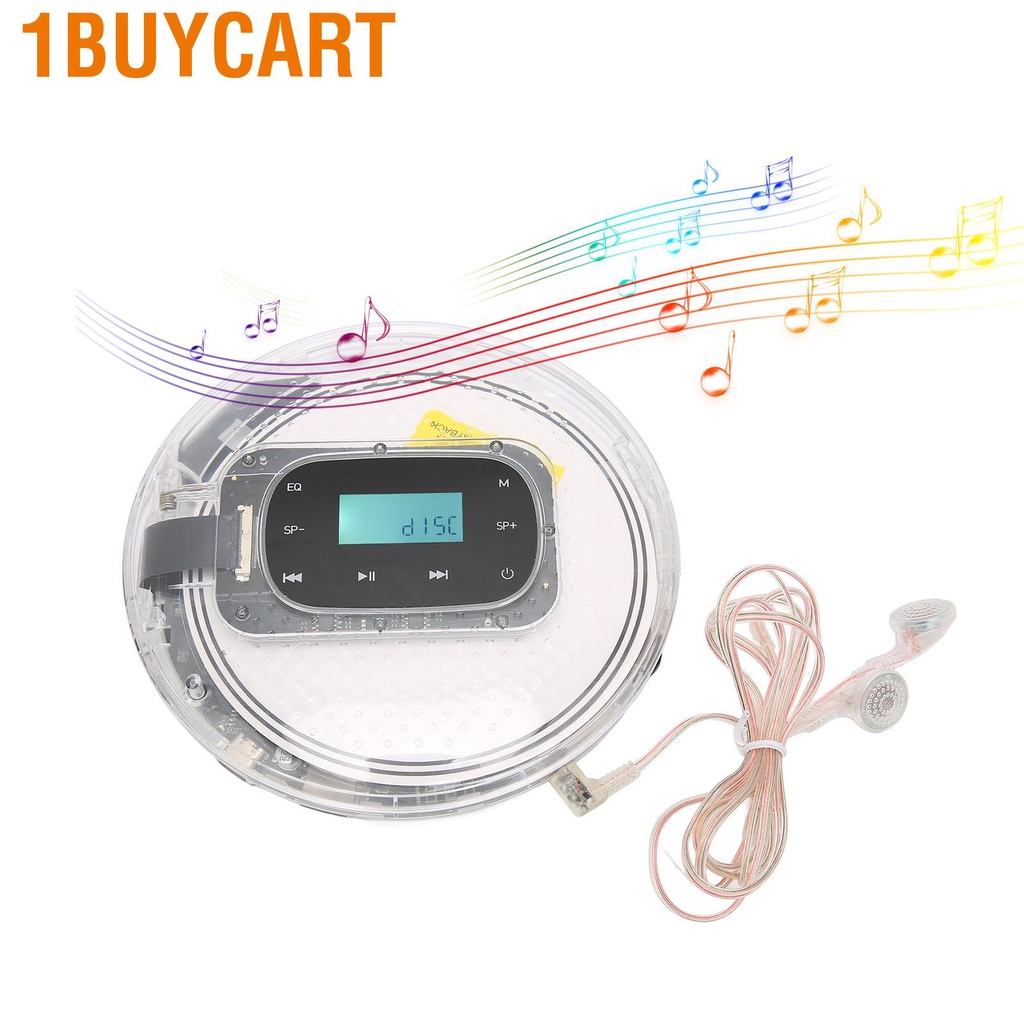 1buycart Portable CD Player Multifunction USB C Rechargeable Car with Earphones for Home Travel