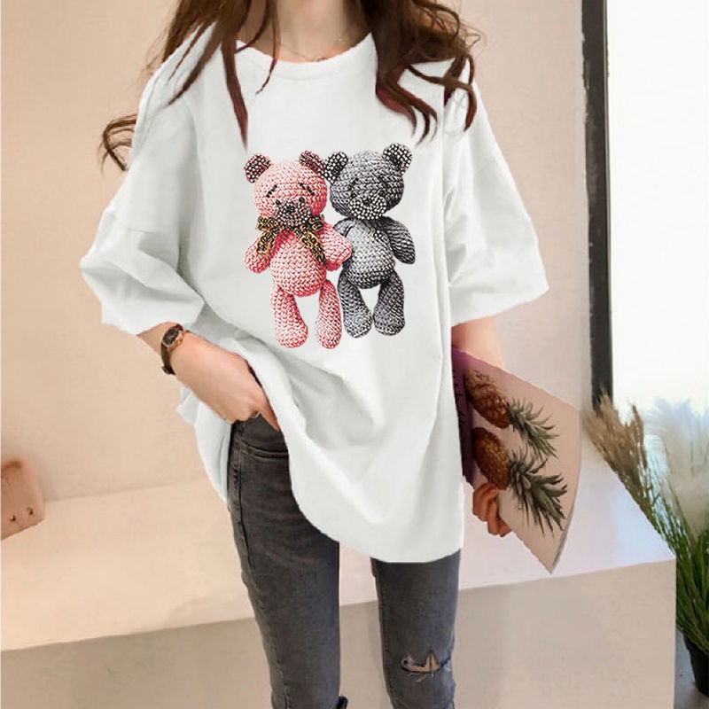 Áo thun cotton tay lửng dáng rộng phong cách Hàn Quốc thời trang mùa hè mới cho nữ