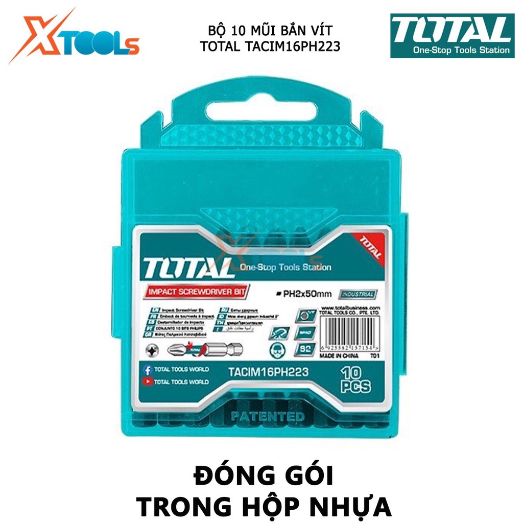 Bộ mũi bắt vít có từ TOTAL TACIM16PH223 | bộ 10 mũi siết vít PH2x50mm thép công nghiệp S2 [CHÍNH HÃNG] [XTOOLs]