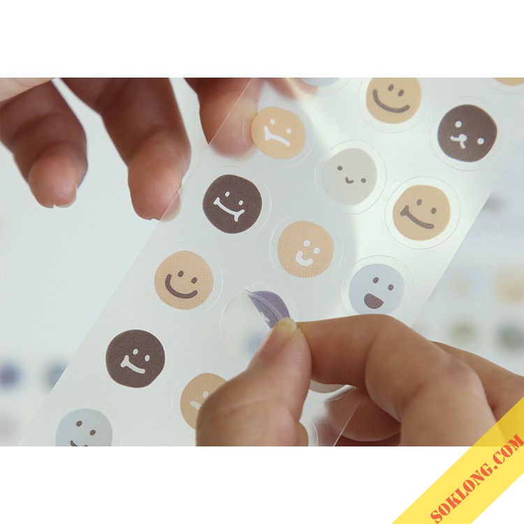 Set 57 sticker miếng dán icon tròn cute hình khuôn mặt/ đồ ăn/ đồ tiện ích Tuệ Minh
