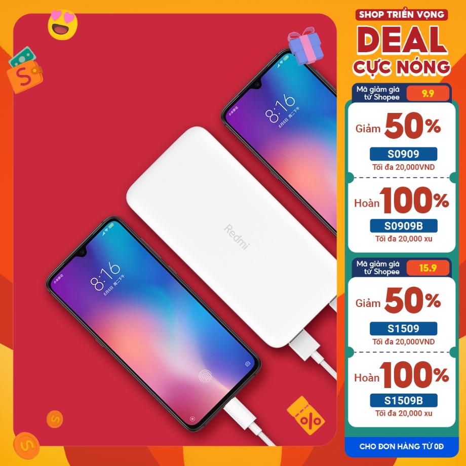 Sạc dự phòng 20000mAh Xiaomi Redmi PB100LZM - 2 cõng sạc vào USB-A + Micro USB / 2 cổng sạc ra USB-A 37Wh