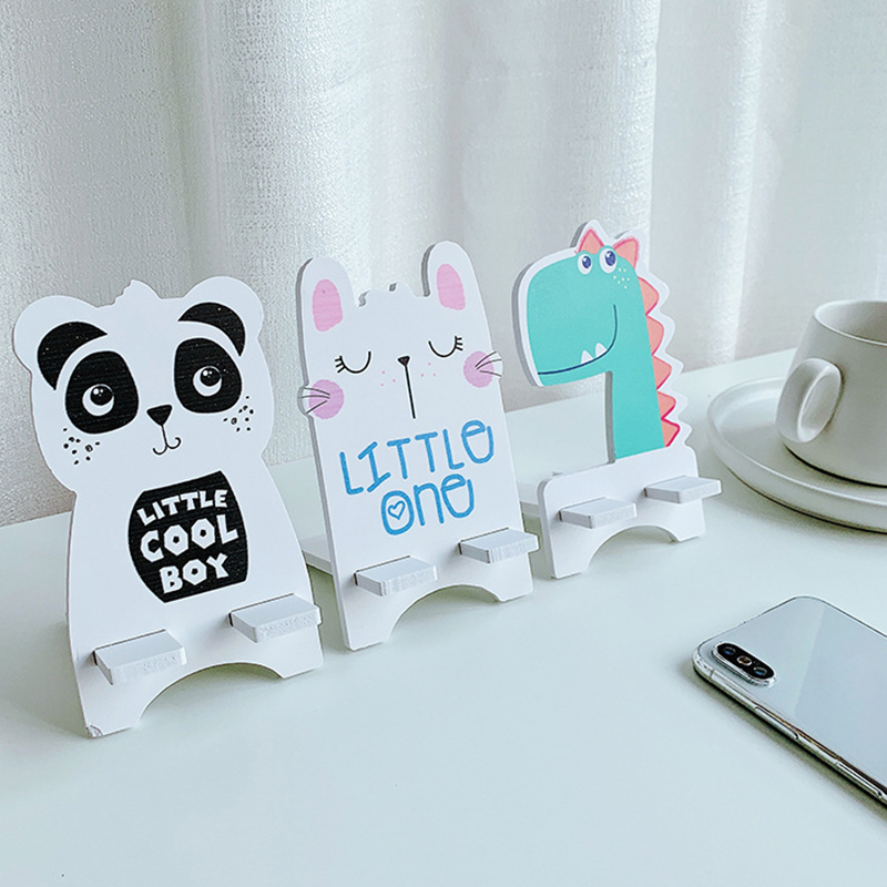 Giá Đỡ Điện Thoại Bằng Gỗ Hình Hoạt Hình Gấu Trúc/Mèo/Khủng Long HSU