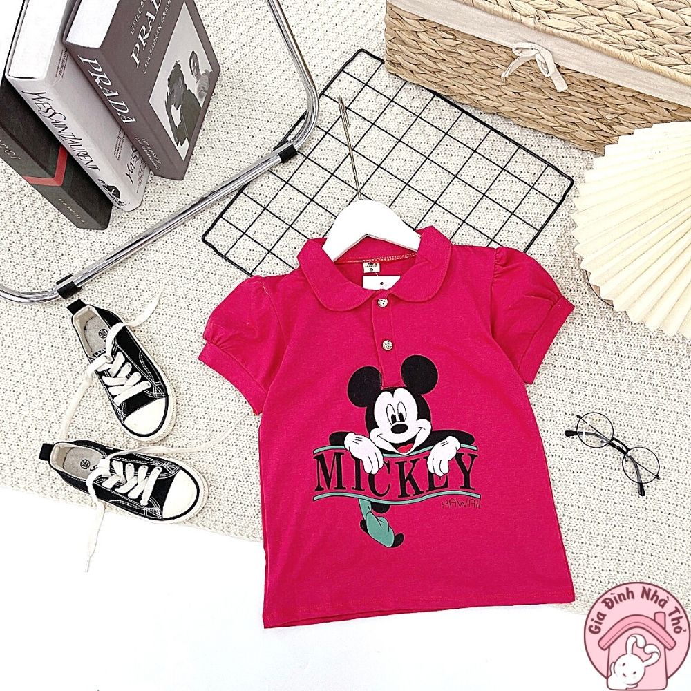 Áo phông thun có cổ cotton bé gái đi học đi chơi