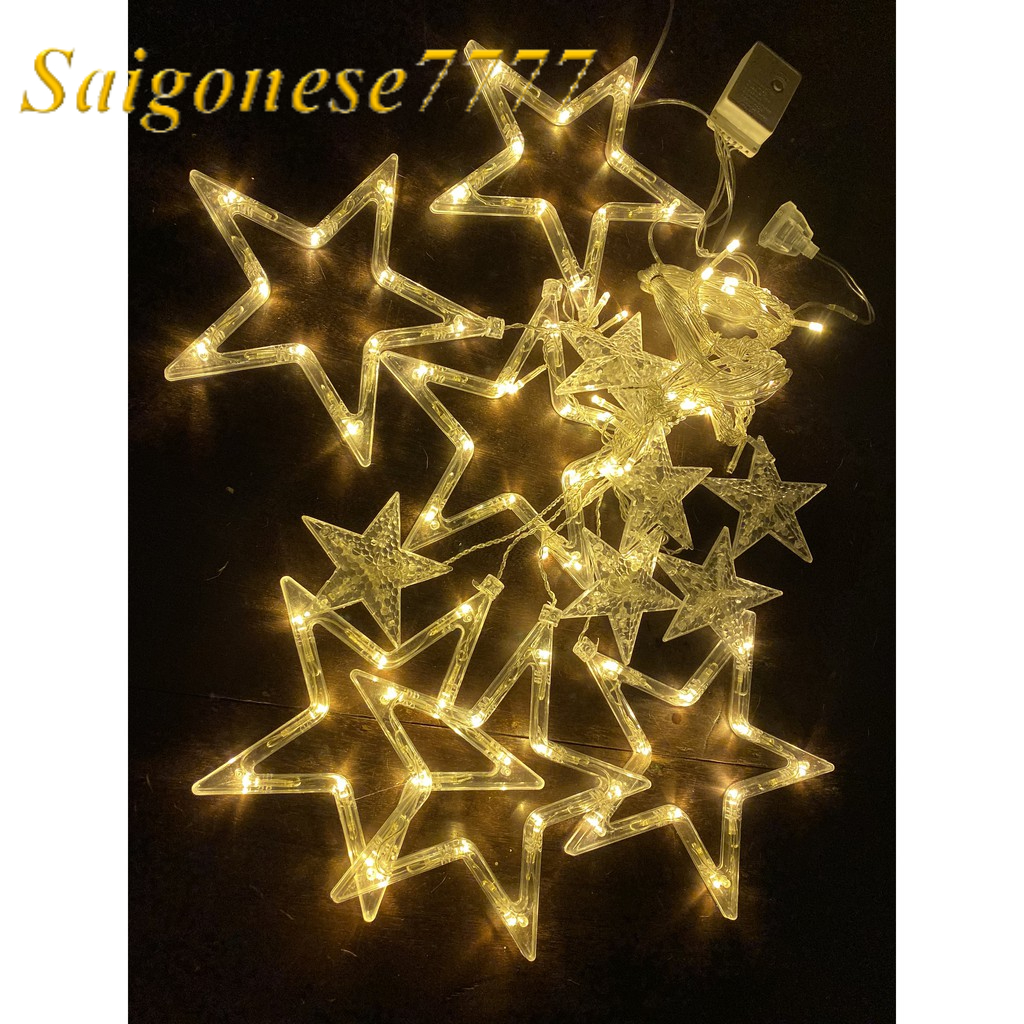 Dài 3 Mét 12 Đèn Led Hình Ngôi Sao May Mắn Trang Trí Ngoài Trời Noel Lễ Tết Rèm Đèn Led Chống Nước Xài Điện 220V