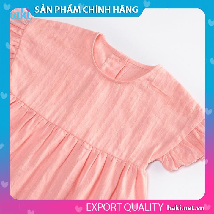 Váy bé gái liền vai tay quấn bèo-HK516, hàng xuất khẩu chính hãng HAKI
