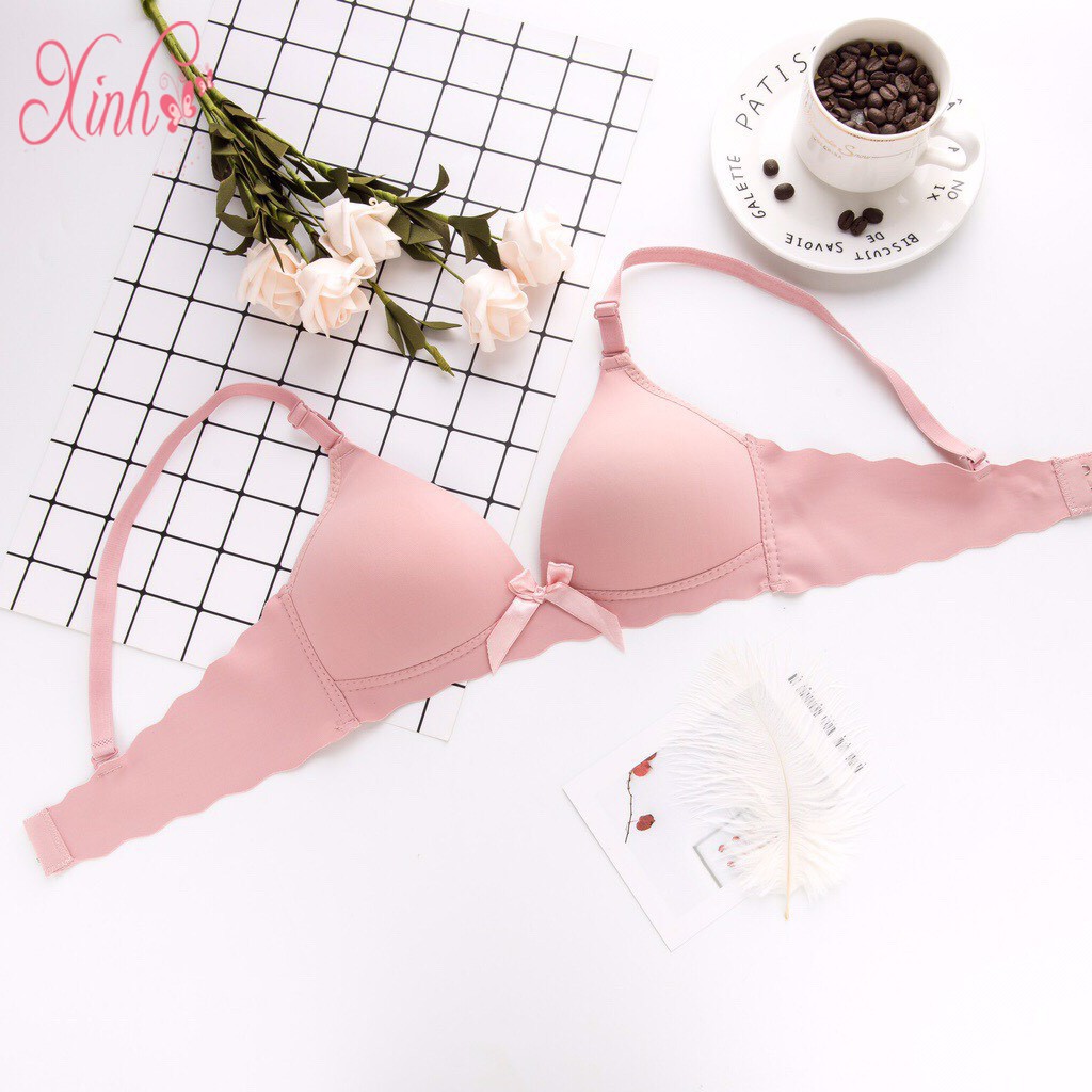 Áo lót nữ - Áo Ngực Đính Nơ Không Gọng Đệm Mỏng Viền Sóng Cực Xinh - AL 6699