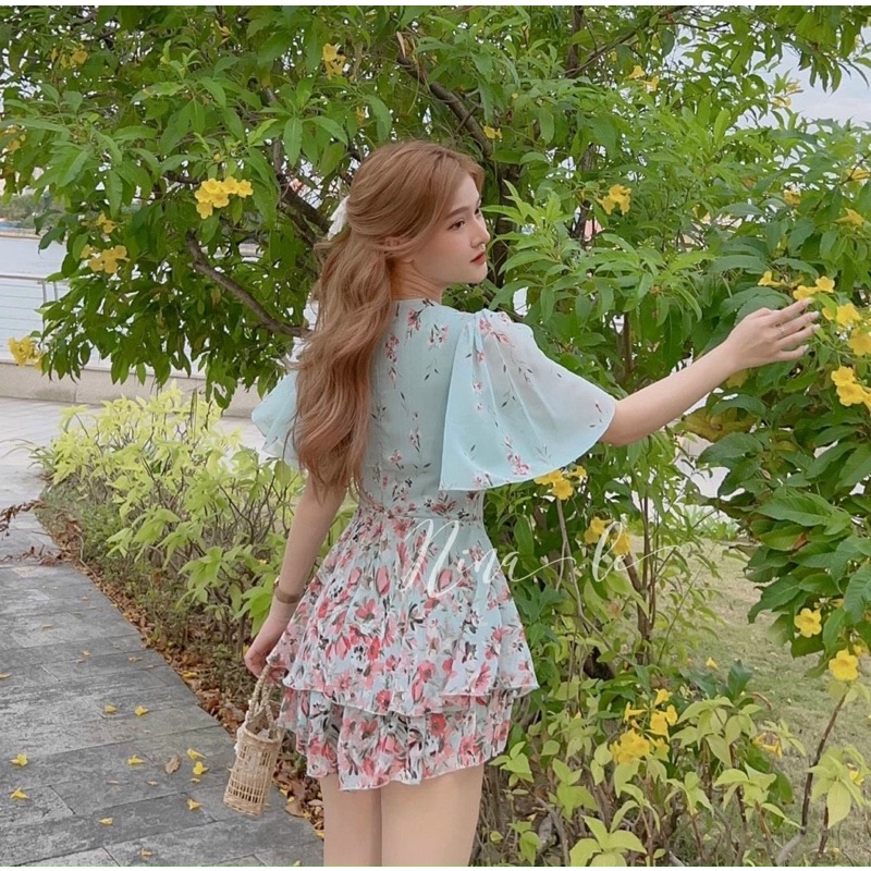 Jum Jeans Đùi Tay Ngắn Túi Hộp Dây Rút Eo