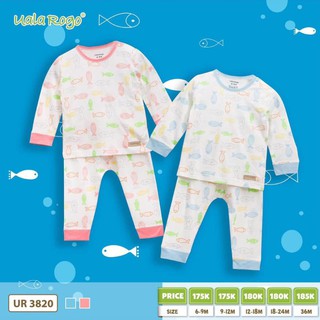 (Ualarogo) Bộ quần áo cài vai dài tay họa tiết cá UR3820