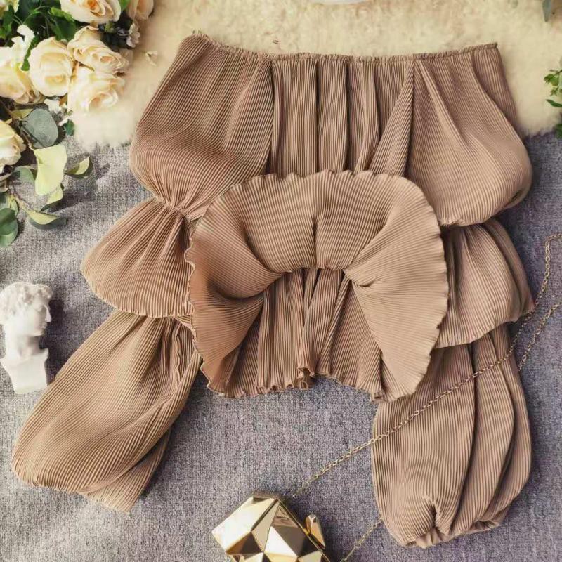 Áo voan xếp tầng trễ vai tiểu thư sang chảnh áo croptop nữ A563