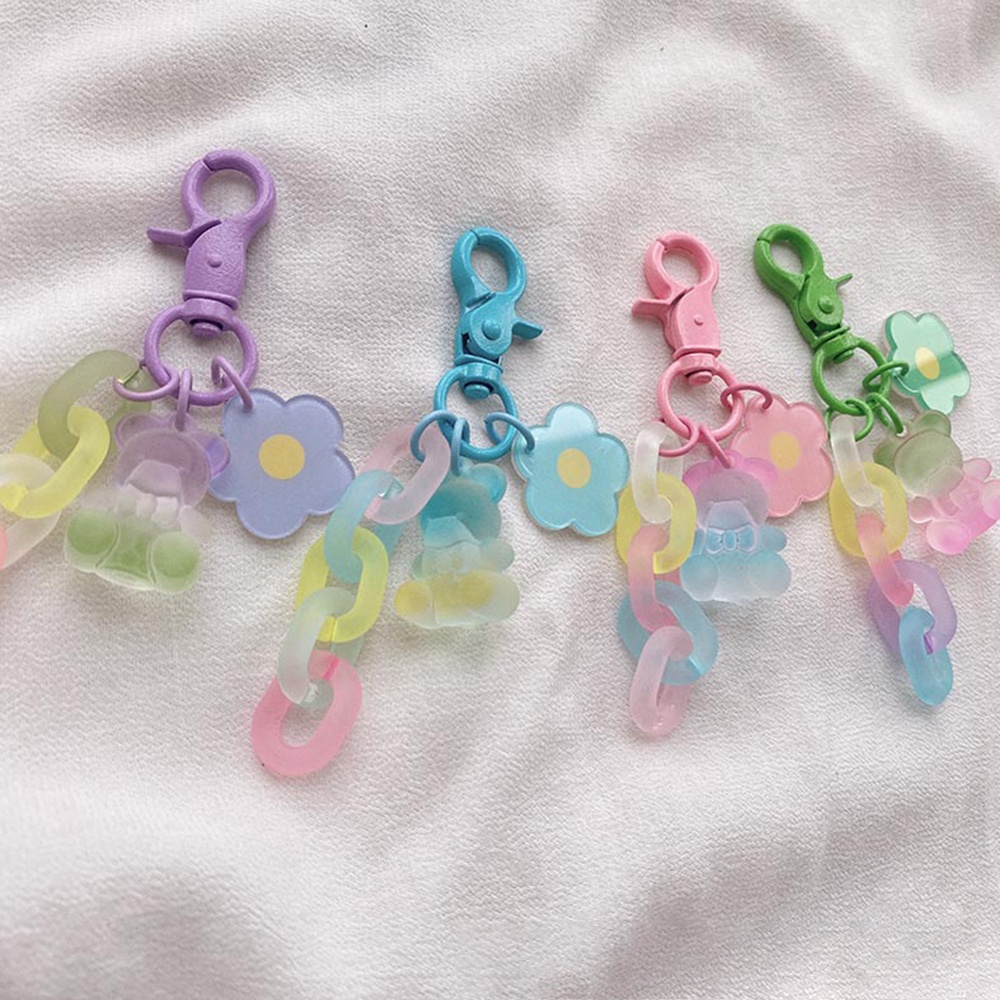 Móc Khóa Hình Gấu Bông Hoa Màu Sắc Dễ Thương Phong Cách Hàn Quốc