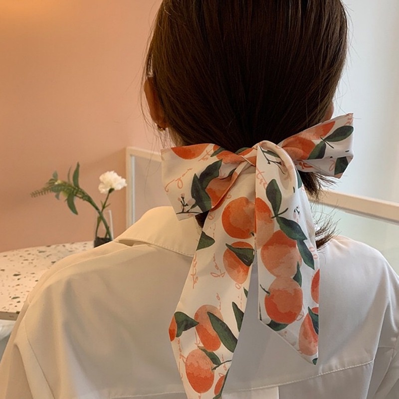 Dây Cột Tóc Ruy Băng Đính Ngọc Trai Hình Trái Cây Phong Cách Hàn Quốc Cho Nữ