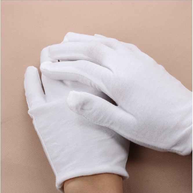 Găng tay vải bông trắng hút ẩm tốt thích hợp cho các công việc chế tác, giới thiệu sản phẩm (ko bị dính mồ hôi)