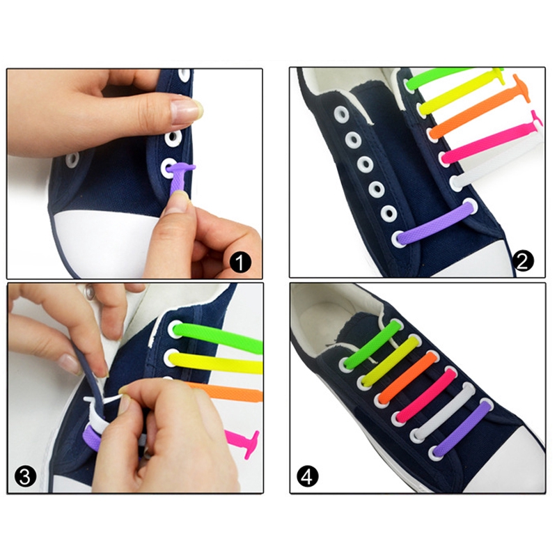 Set 16 Dây Giày Thể Thao Bằng Silicone Không Cần Buộc Co Giãn Dùng Cho Người Lớn Trẻ Em