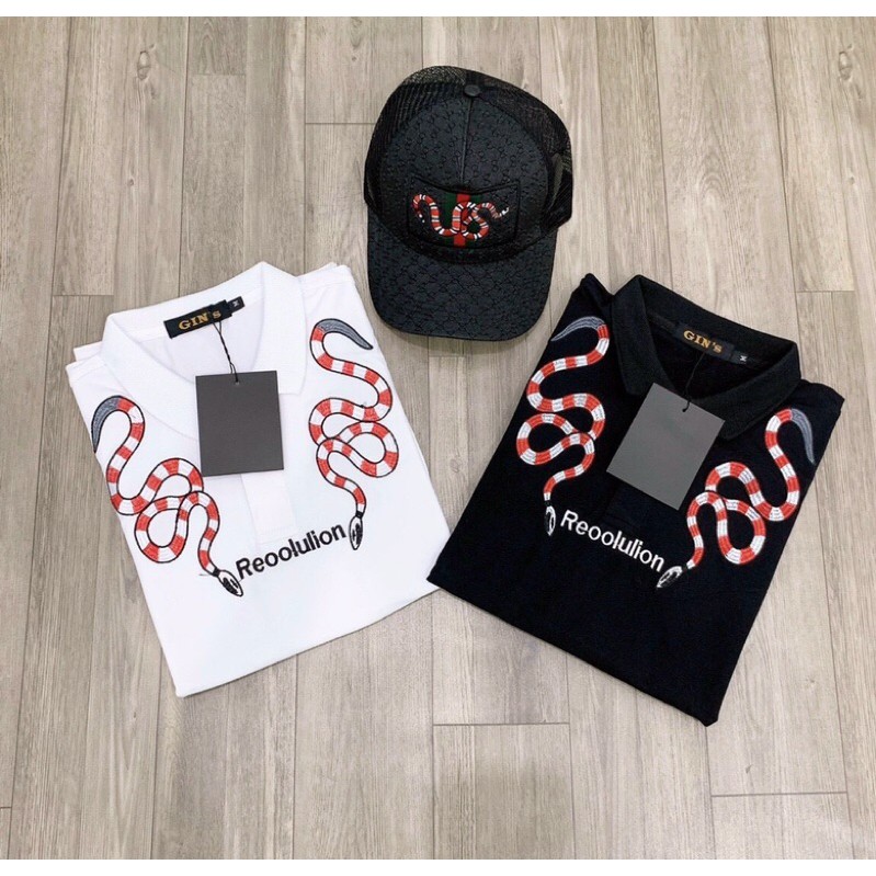 Áo thun cổ Polo in nổi hoạ tiết Gucci Snake chất liệu cotton cao cấp