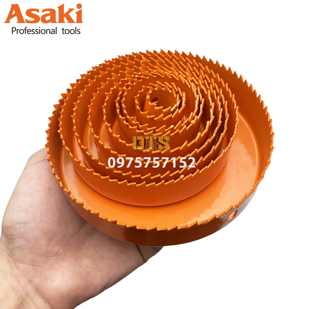 Bộ mũi khoan khoét lỗ tròn thạch cao gỗ Ø19-127 hãng Asaki, bộ khoét lỗ trần thạch cao, tạo lỗ loa, khoét nhựa hợp kim