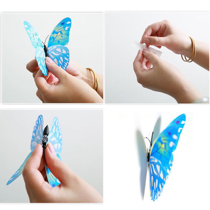 Decal dán tường 3D hình cánh bướm trang trí độc đáo, giấy dán tường (bộ 12 bướm)