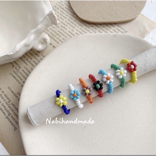 nhẫn hoa hạt cườm, nhẫn handmade R002