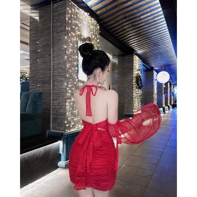 Đầm Ôm Tay Phồng Phối Lưới Yoona