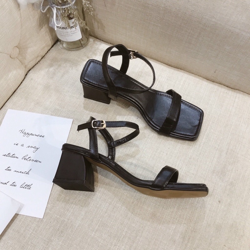Sandal nữ cao gót 5 phân, sandal gót vuông mũi vuông quai mảnh siêu hot
