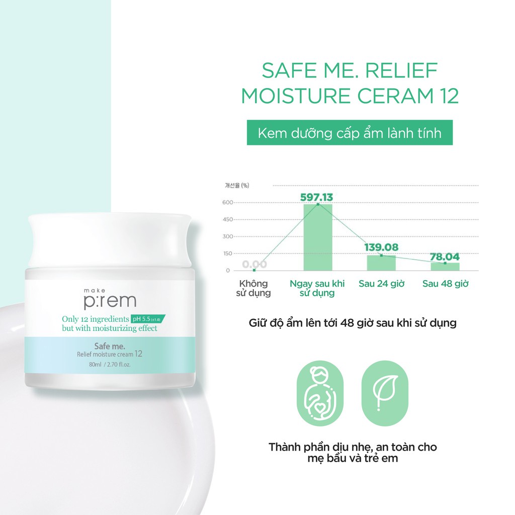 Kem dưỡng ẩm Make P:rem Safe me. Relief Moisture Cream 12 10ml