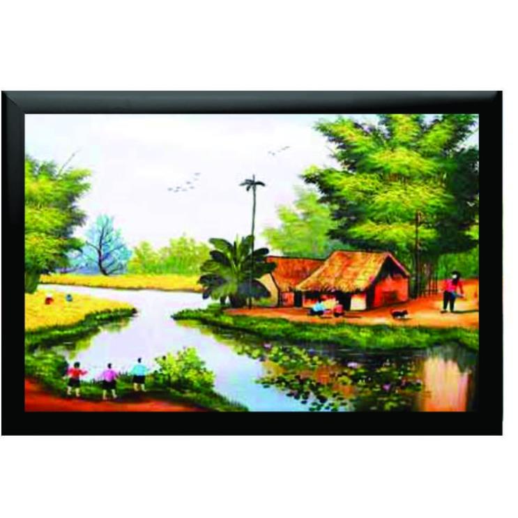 1.Tranh canvas đồng quê, quê hương việt nam, khung a3, tranh việt, đồng lúa, làng quê việt nhiều mẫu
