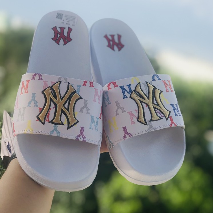 Dép unisex 𝐌𝐋𝐁 𝗡𝗬 ❤️FREESHIP + Hộp❤️ dép mlb bóng chày quai ngang thể thao nữ Thêu NY-NY