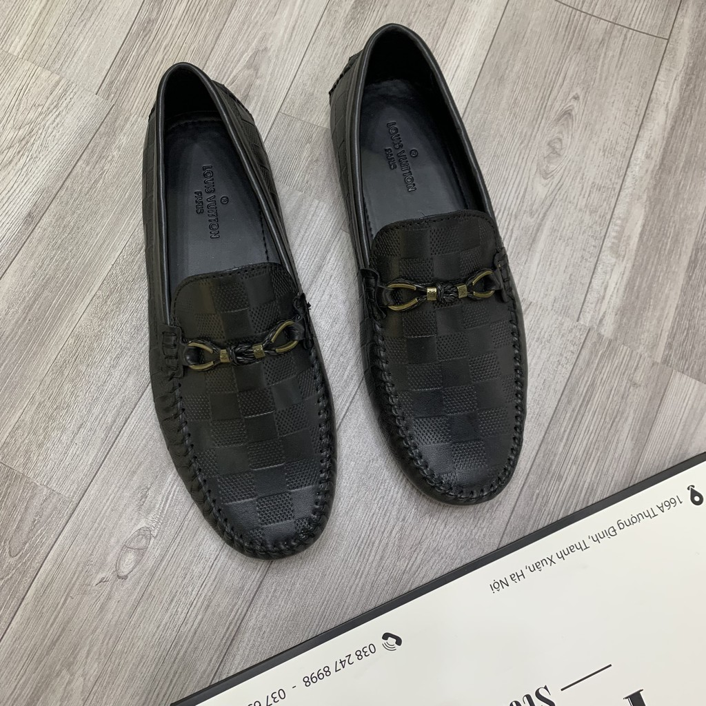 Giày lười GUCI da bò cho Nam có khóa đồng họa tiết caro, đế khâu chỉ chắc chắn KÈM HỘP và bảo hành 12 tháng