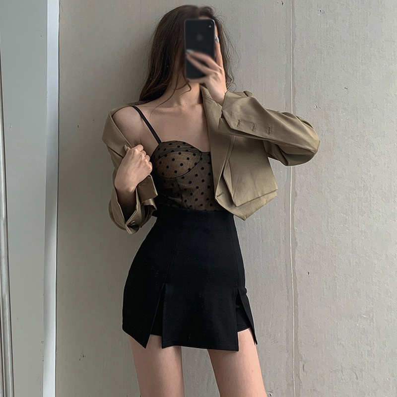 Chân Váy Xẻ Tà Lưng Cao Form Ôm Phong Cách Hàn Quốc