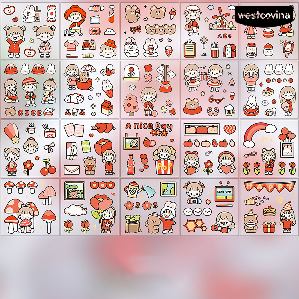Bộ 100 miếng dán họa tiết nhân vật hoạt hình đáng yêu