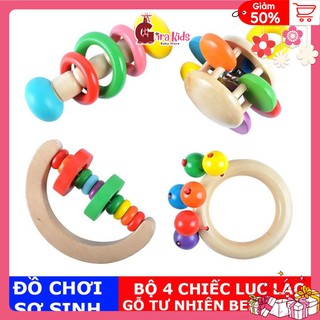 Đồ Chơi Sơ Sinh,Bộ 4 Lục Lạc Xúc Xắc Bằng Gỗ Tự Nhiên Cho Bé